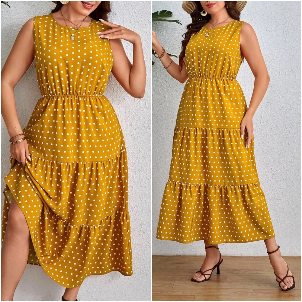 Plus Polka Dot Sleeveless Maxi Dress - Picture 1 of 7